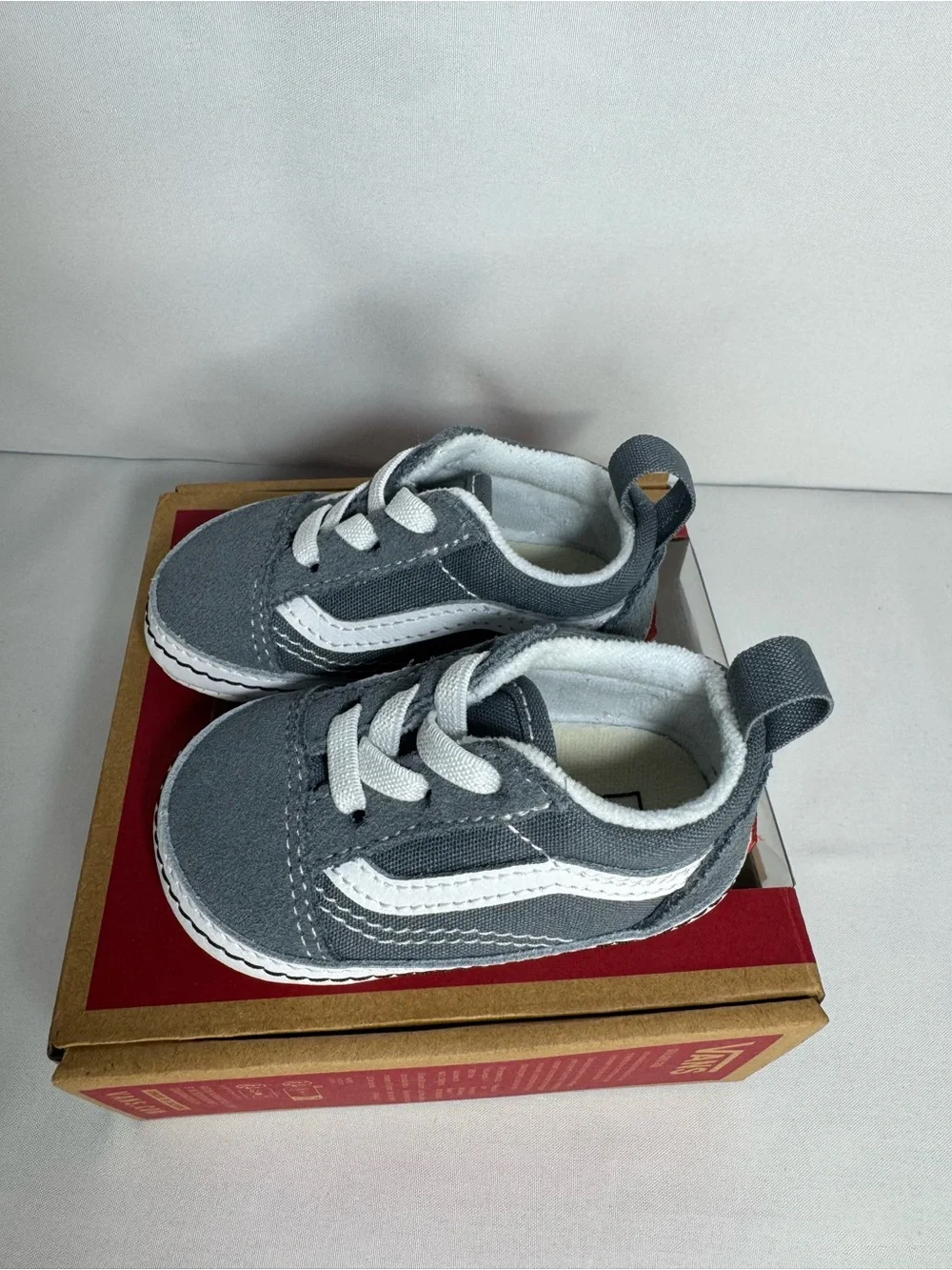 Vans Baby Crib Gray & White Classic Slip-On Style Sneakers
